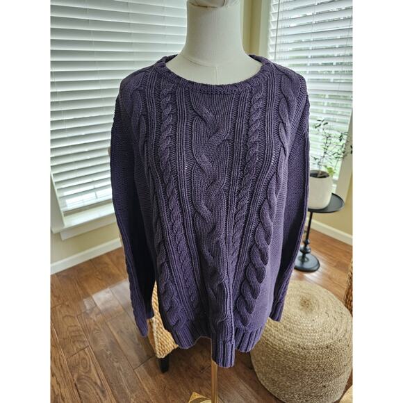 L.L Bean Double L Crewneck Cable-Knit Sweater Women's L Fisherman Heavy - Picture 2 of 10